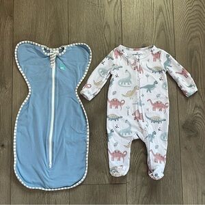 Caden Lane Dinosaur and Love to Dream Swaddle Up Newborn Baby Bundle